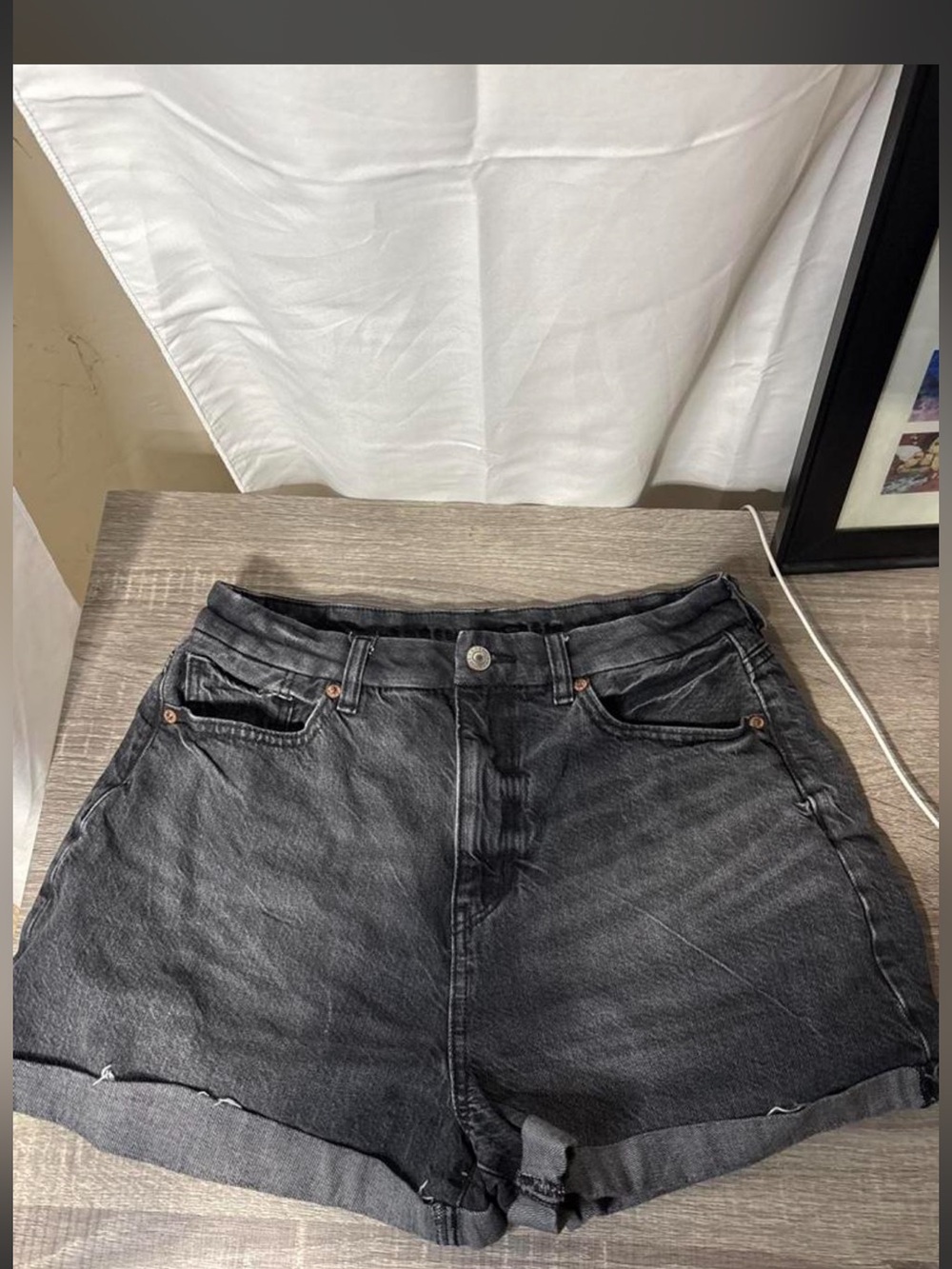 American Eagle Outfitters Black Denim Shorts with Stretch Waistband